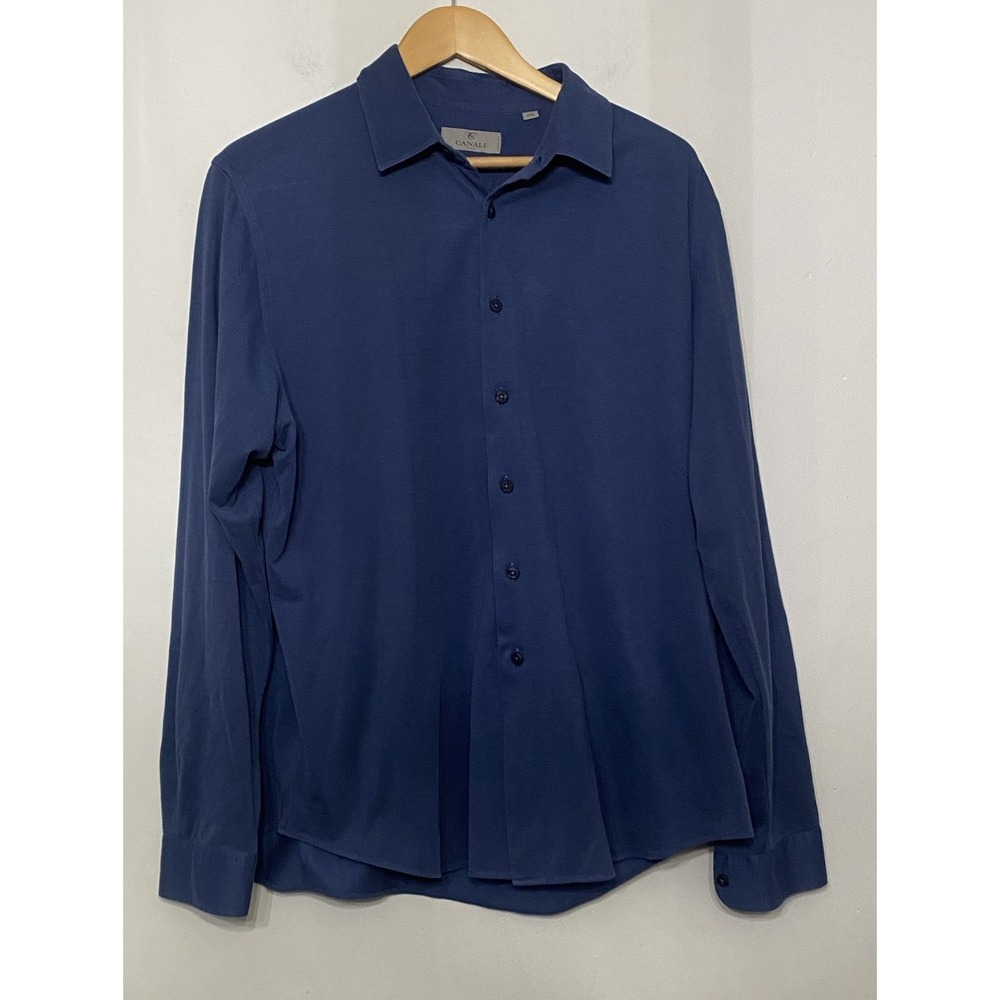 Canali Shirt Black Edition Button Up Men's XXL Blue Long Sleeve‎ Geometric Italy